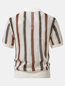 Polo de crochet a rayas con cuello de pico