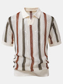 Polo de crochet a rayas con cuello de pico
